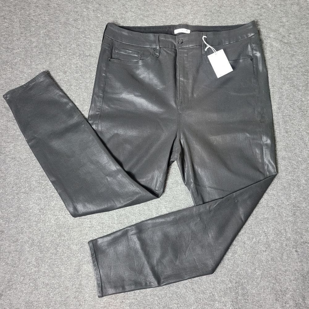 Good American Women's Coated Black Jeans Size 22×29 Skinny Ankle Leg New
